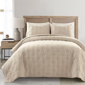 Lightweight Beige Textured Cotton 3 Piece Quilt Set (size: Cal King)