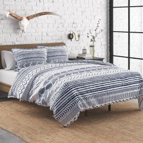 3 Piece Scandinavian Style Chevron Reversible Cotton Quilt Set (Color: Blue White, size: King Size)