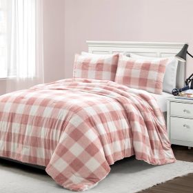 Plaid Soft Faux Fur Comforter Set in Pink Blush (size: King Size)