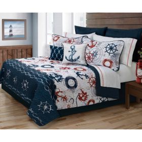 Modern Coastal Anchor Polyester Reversible Quilt Set (size: King Size)