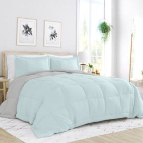 3-Piece Microfiber Reversible Comforter Set Aqua Blue and Grey (size: Cal King)