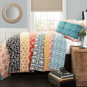Cotton 3 Piece Reversible Teal Orange Bohemian Stripe Quilt Set (size: King Size)