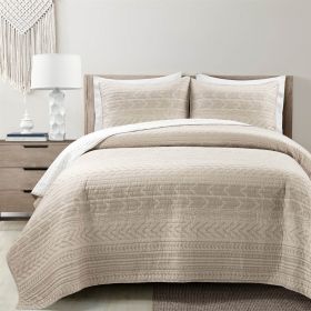 Scandinavian Chevron Reversible Cotton Quilt Set (Color: Tan Beige White, size: King Size)