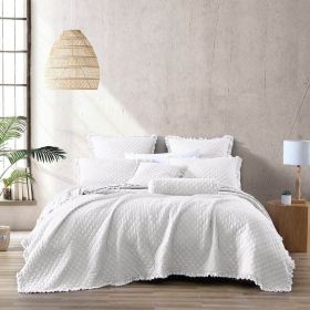 White Farmhouse Microfiber Diamond Quilted Bedspread Set with Frayed Edges (size: King Size)