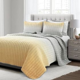 Yellow Orange Grey Lightweight Crinkle Fabric 3 Piece Quilt Set (size: King Size)
