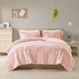 King/CAL King Pink Blush Soft Sherpa Faux Fur 3-Piece Comforter Set with Shams (size: King Size)