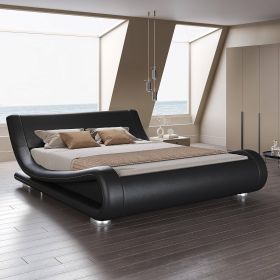 Modern Black Upholstered Platform Bed Frame with Sleigh Curved Headboard (size: King Size)