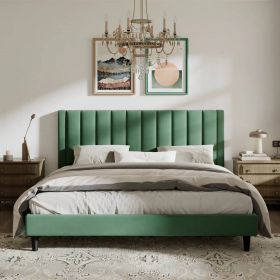 Green Velvet Upholstered Platform Bed Frame with Headboard (size: King Size)