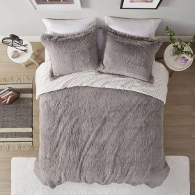 Grey Reversible Soft Sherpa Faux Fur 3-Piece Comforter Set (size: Cal King)