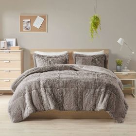 Grey Soft Sherpa Faux Fur 3-Piece Comforter Set with Pillow Shams (size: King Size)