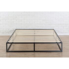 Modern 10-inch Low Profile Metal Platform Bed Frame with Wood Slats (size: King Size)