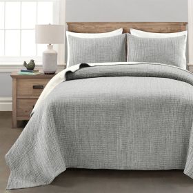 3-Piece Reversible Cotton Yarn Woven Coverlet Set in Grey Cream (size: King Size)