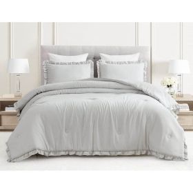 Oversized Grey Ruffled Edge Microfiber Comforter Set (size: King Size)