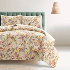 3 Piece Peacock Birds Floral Lightweight Polyester Quilt Set (Color: Tan, size: King Size)