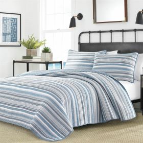 Nautical Anchor Blue White Grey Cotton Reversible Quilt Set (Option: 3-Piece, size: King Size)