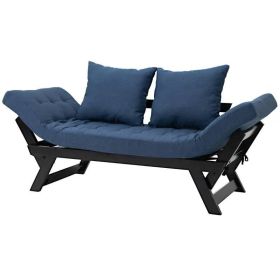 3 In 1 Convertible Sofa Chaise Lounger Bed with 2 Large Pillows (Color: Navy/Black)