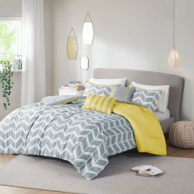 Reversible Comforter Set in Grey White Yellow Chevron Stripe (size: Twin Xl)