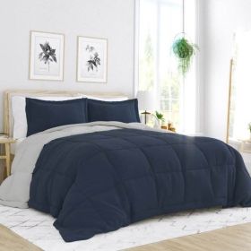 3-Piece Microfiber Reversible Comforter Set in Navy Blue and Grey (size: Cal King)