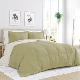 3-Piece Microfiber Reversible Comforter Set in Sage Green/Cream (size: Cal King)