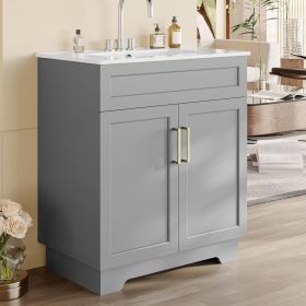 Modern Wood Finish Bathroom Vanity with White Ceramic Sink (Color: Grey)