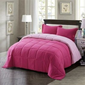 Traditional Microfiber Reversible 3 Piece Comforter Set in Pink (size: Cal King)