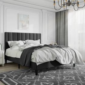 Modern Black Velvet Upholstered Platform Bed with Headboard (size: Queen Size)