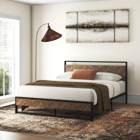 Modern Industrial Metal Platform Bed Frame with Wood Headboard Footboard (size: Queen Size)