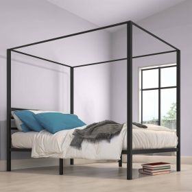 Modern Four Poster Metal Canopy Bed in Black Finish (size: QUEEN)