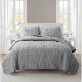 Coastal Beach Embossed Starfish Seashell Seahorse 3-Piece Quilt Set (Color: Grey, size: Queen Size)