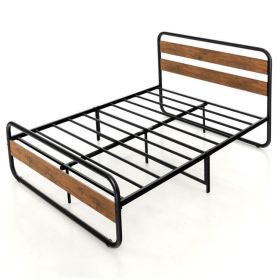 Industrial Wood and Metal Tube Platform Bed with Headboard and Footboard (size: Queen Size)