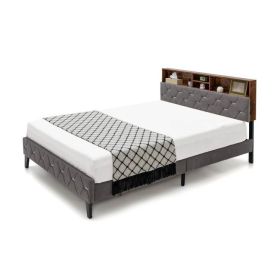 Velvet Upholstered Open/Close Storage Headboard Platform Bed (size: Queen Size)