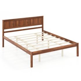 Retro Wood Platform Bed Frame with Headboard in Walnut (size: Queen Size)