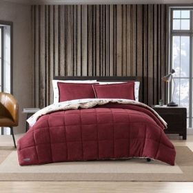 Plush Sherpa Reversible Micro Suede Comforter Set (Color: Marron, size: Twin Size)