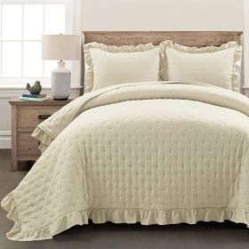 Lightweight Ruffle Reversible Oversized 3 Piece Quilt Set (Color: Yellow, size: King Size)