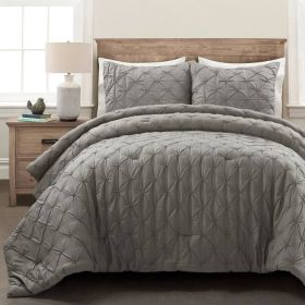 Soft Pleated Grey Cotton 3 Piece Comforter Set (size: King Size)