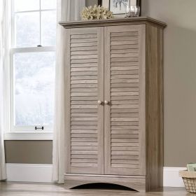Farmhouse Armoire Storage Cabinet w/ Louver Doors Oak Wood Finish (Color: Light Brown)