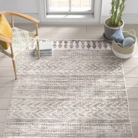 Striped Geometric Boho Style Area Rug (Color: Grey Ivory Chevron, size: 8-Ft. X 10-Ft.)