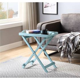 Folding TV Tray Bedside Table in Wood Finish (Color: Light Blue Teal Turquoise)