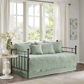 6-Piece Farmhouse Quilted Reversible Daybed Cover Set (Color: Seafoam Green)