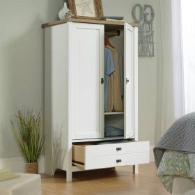 Farmhouse Bedroom Armoire Cabinet w/ Bottom Storage Drawer Wood Finish (Color: White)