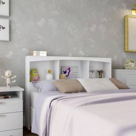 Full size Modern Farmhouse Bookcase Headboard Wood Finish (Color: White)