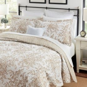 3 Piece Bed-in-a-Bag Bohemian Tan Beige Floral Cotton Quilt Set (size: Full/Queen)