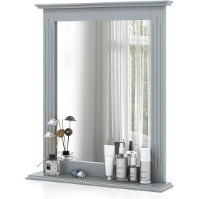 Bathroom Wall Mirror with Shelf in Wood Finish (Color: Grey, size: 27 In. X 22.5 In.)