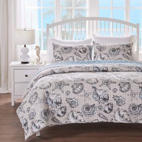 Microfiber Beach Shells Coastal Reversible Quilt Set (Option: 2-Piece, size: Twin Xl)