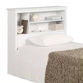 Twin size Modern Scandinavian Style Bookcase Headboard Wood Finish (Color: White)