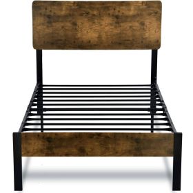 Modern Metal Platform Bed Frame with Rustic Wood Headboard and Footboard (size: Twin Size)