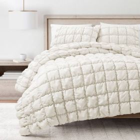 Soft Lightweight Puff Textured 2-Piece Comforter Set (Color: Off-White, size: Full/Queen)