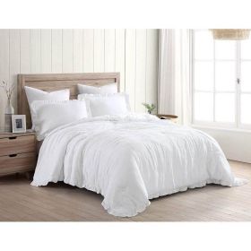 White Ruffled Edge Microfiber Comforter Set (size: King Size)