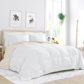 3-Piece Microfiber Reversible Comforter Set in White and Cream (size: Cal King)