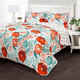 Lightweight 3 Piece Cotton Quilt Set (Color: Red White Teal, size: Full/Queen)